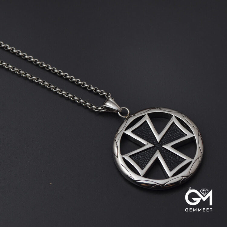 Round Brand Circle Cross Stainless Steel Necklace