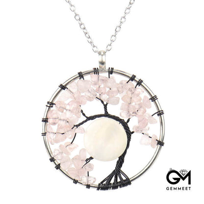 Shell Curved Crystal Tree of Life Necklace