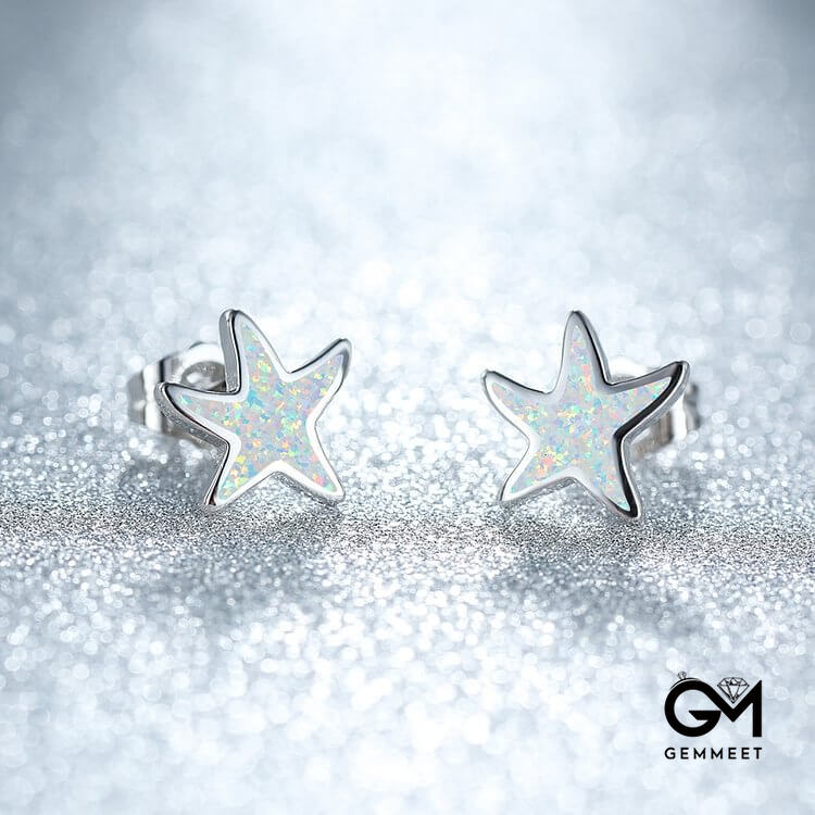 Blue Opal Starfish Earrings