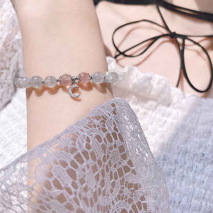 Strawberry Quartz Moonstone Luck Moon Star Charm Bracelet