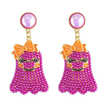 Halloween Funny Cute Bow Knot Ghost Bead Earrings