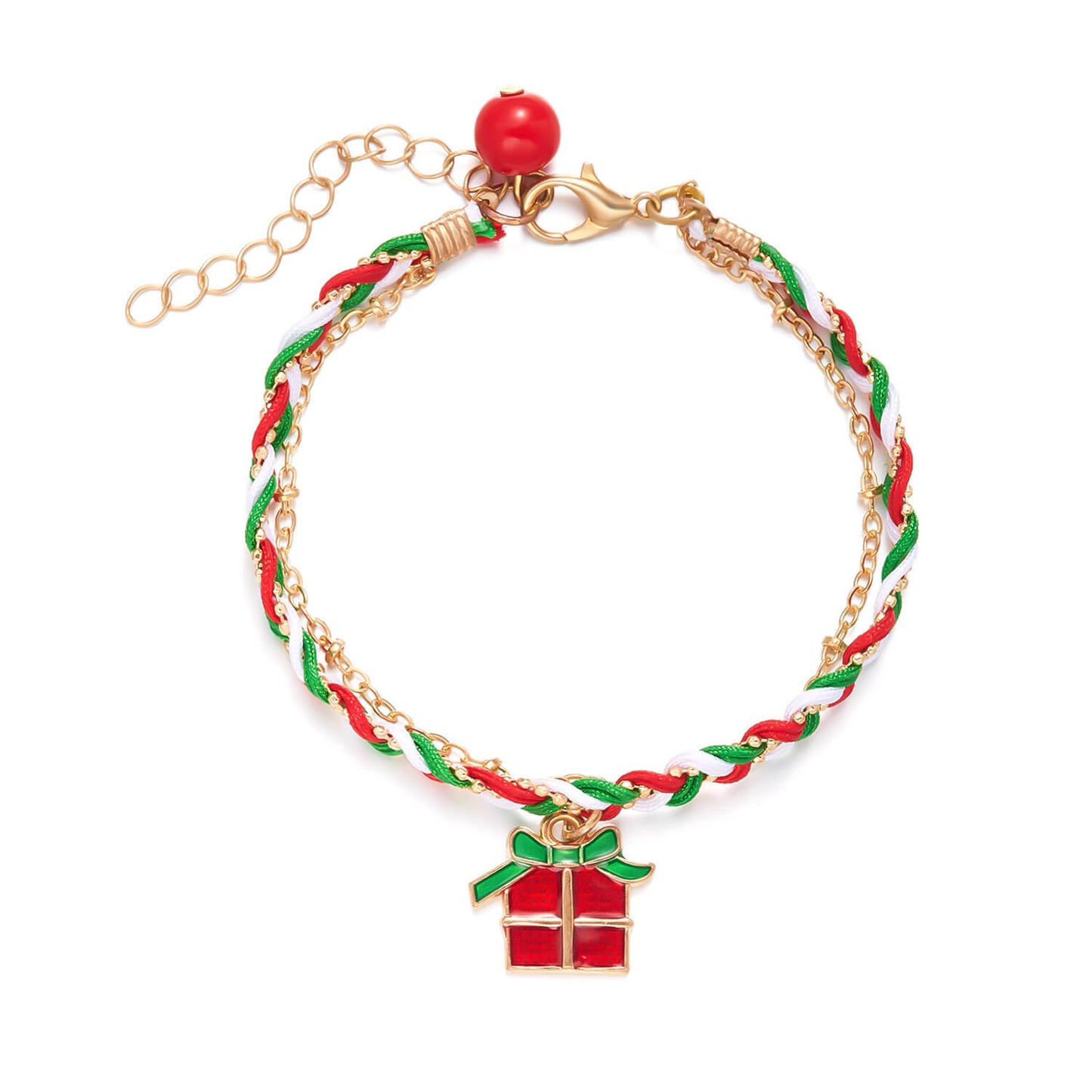 Drop Oil Christmas Tree Bead Braided Twist Bracelet