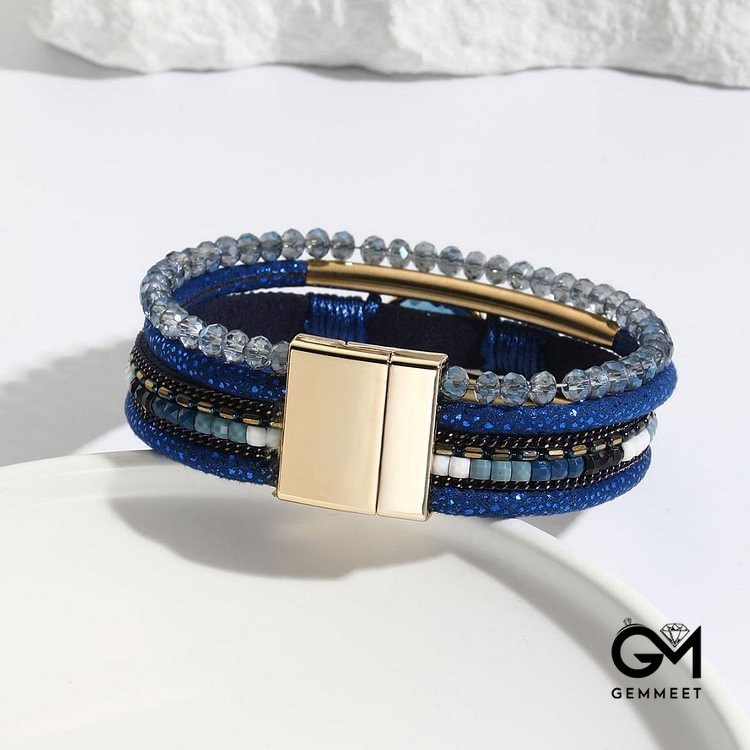 Natural Crystal Acrylic Leather Magnetic Bracelet