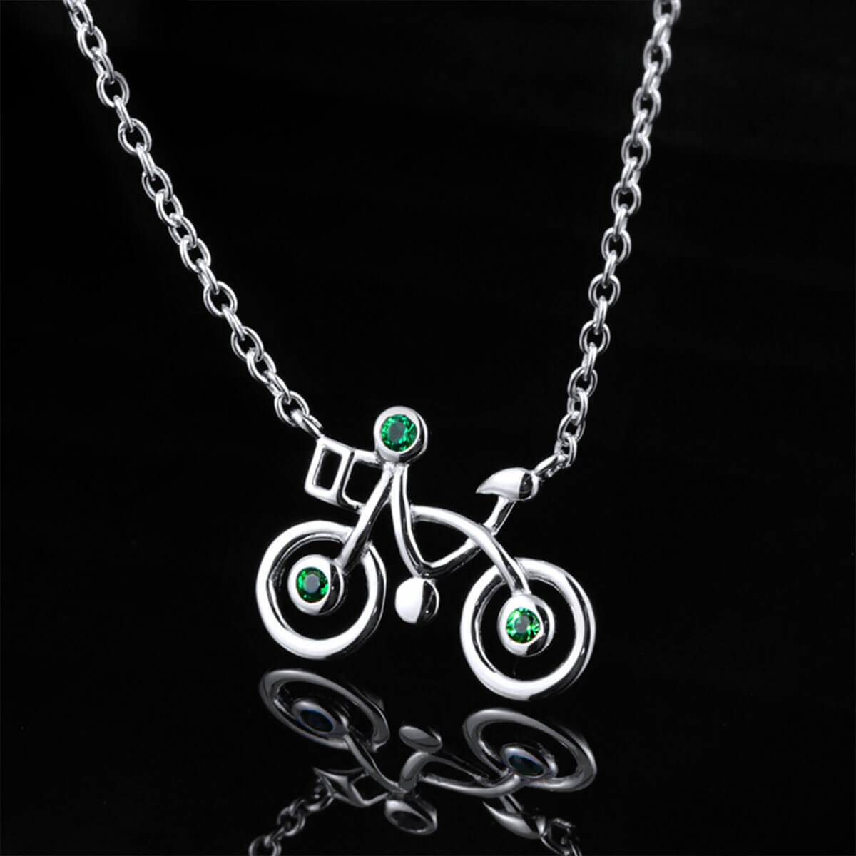 White Gold Bike Shape Emerald Chain