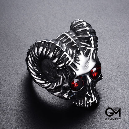 Retro Punk Skull Red Zircon Eye Ring