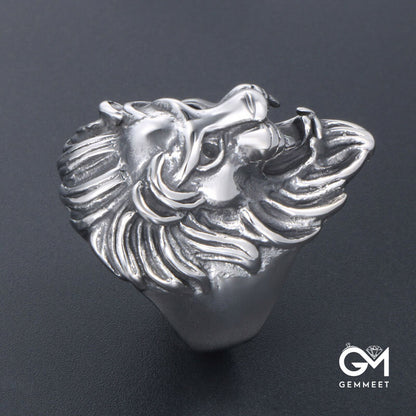 Titanium Steel Lion Head King of The Forest Ring