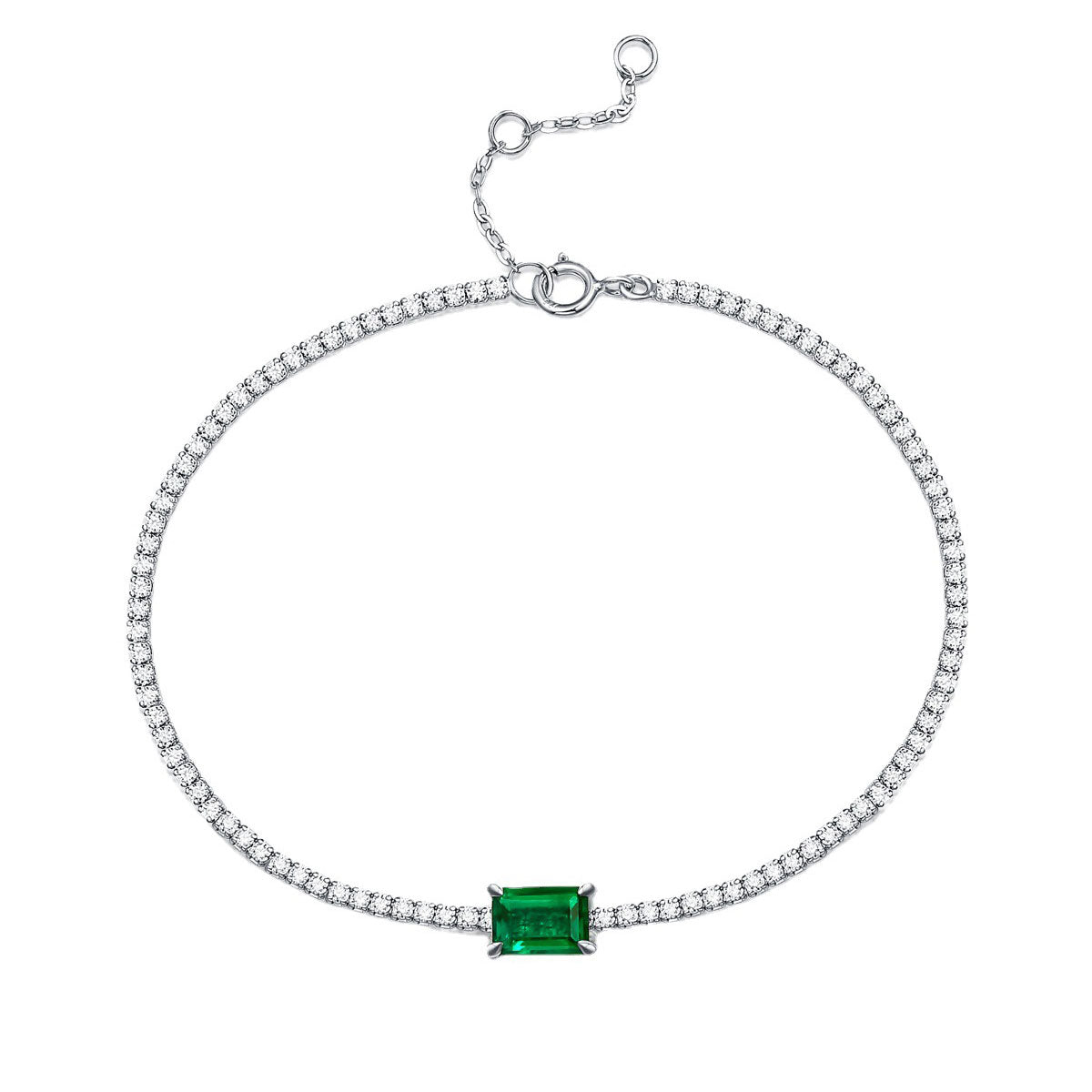 White Gold Square Emerald Gem Tennis Bracelet