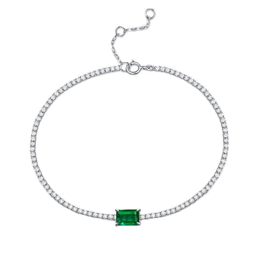 White Gold Square Emerald Gem Tennis Bracelet