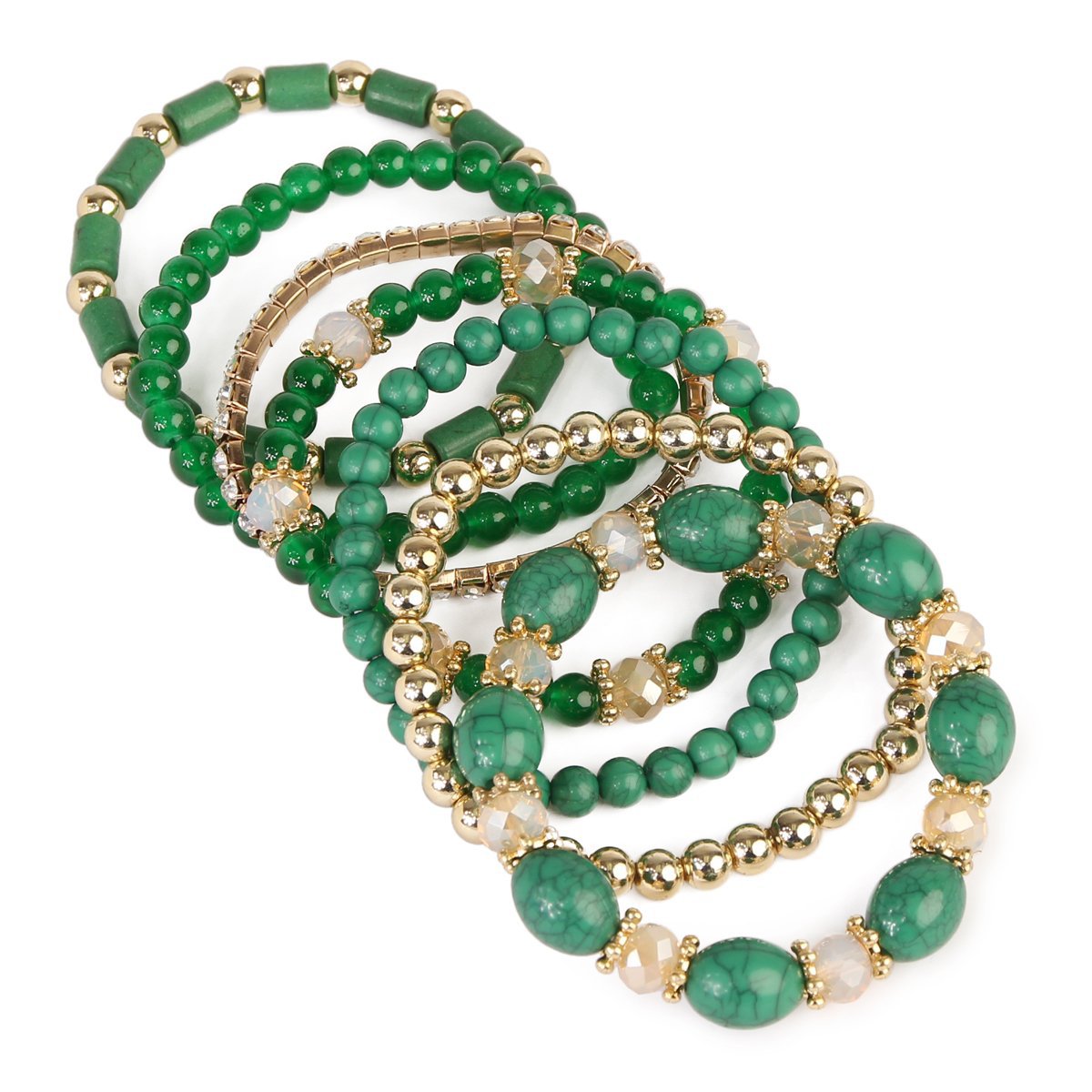 Green Stones Fold Wear Bead Bracelet