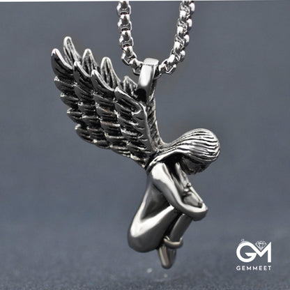 Stainless Steel Girl Angel Wings Necklace