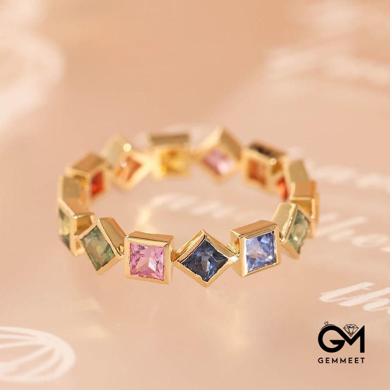 Gold Plated Geometric Rainbow Crystal Ring