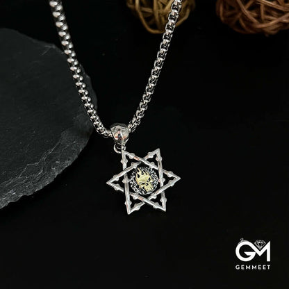 Gold Skull Hexagon Star Pendant Necklace