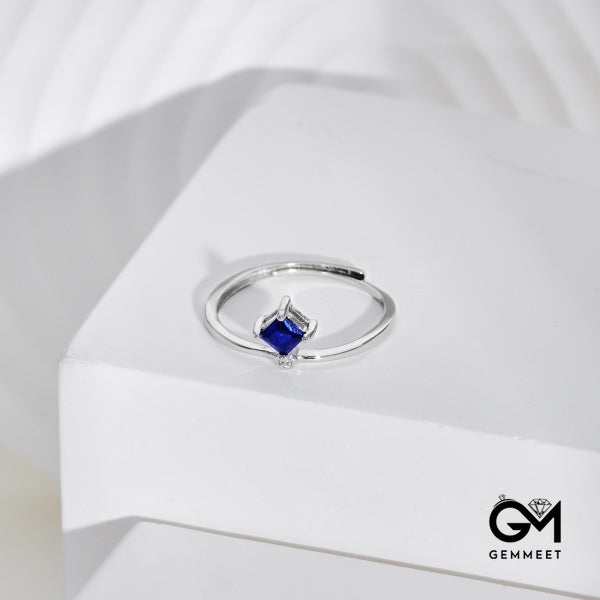 S925 Pure Silver Blue Square Zircon Ring