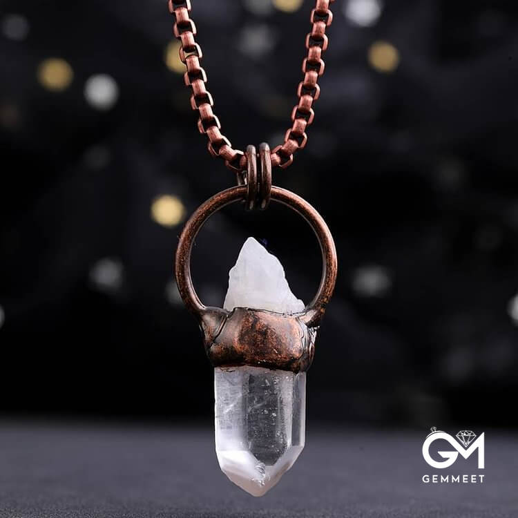 Copper Irregular Clear Crystal Gemstone Necklace