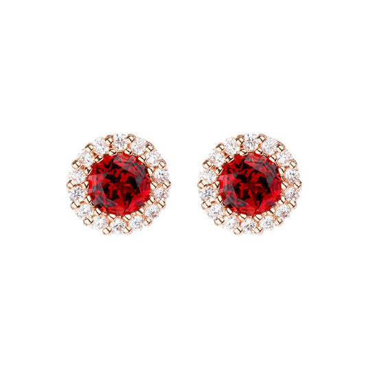 Rose Gold Ruby Gem Full Stones Circle Stud Earrings