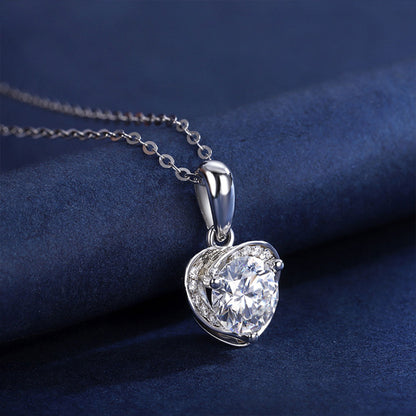 White Gold Full Stones Moissanite Heart Shape Pendant Chain