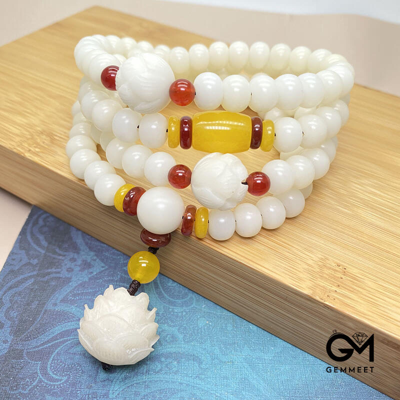 108 White Jade Bodhi Bracelet