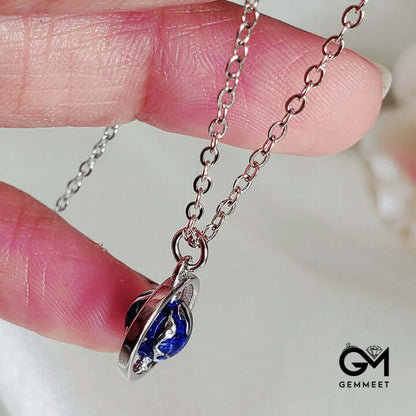 Rotating Blue Globe Enamel Necklace