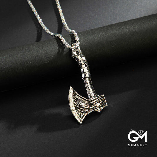 Double-sided Odin Keltron Raven Axe Necklace