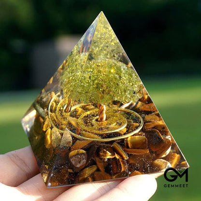 Peridot With Tiger Eye Tree Of Life Orgone Pyramid