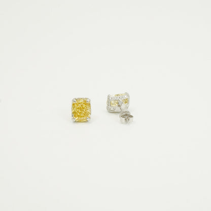 White Gold Square Yellow Sapphire Stud Earrings