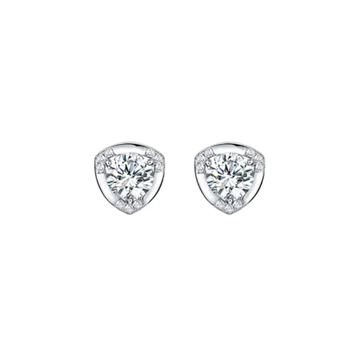 White Gold Cute Design Triangle Prong Setting Stones Stud Earrings