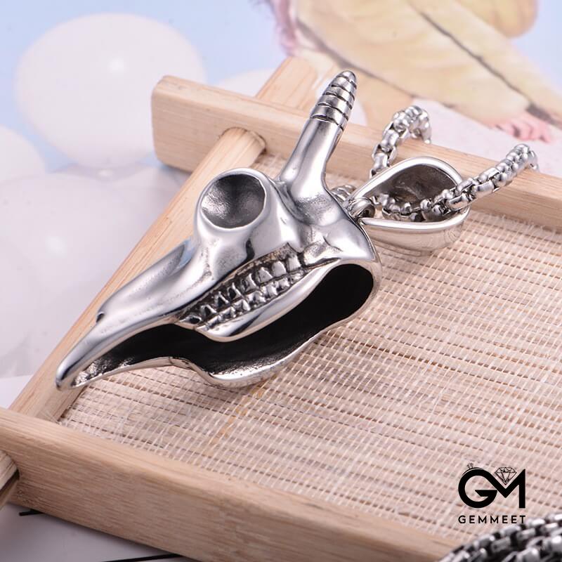 Simple Stainless Steel Horn Ox Head Pendant Necklace