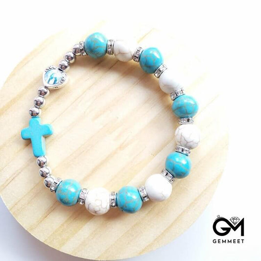 Turquoise White Turquoise Beads Cross Bracelet