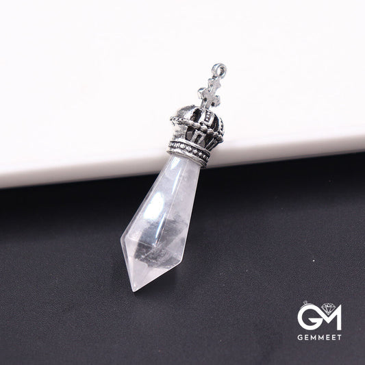 Clear Crystal Crown  Stone Pendant Necklace