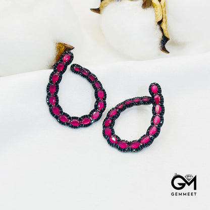 Horseshoe Setting Pink Stones Earrings