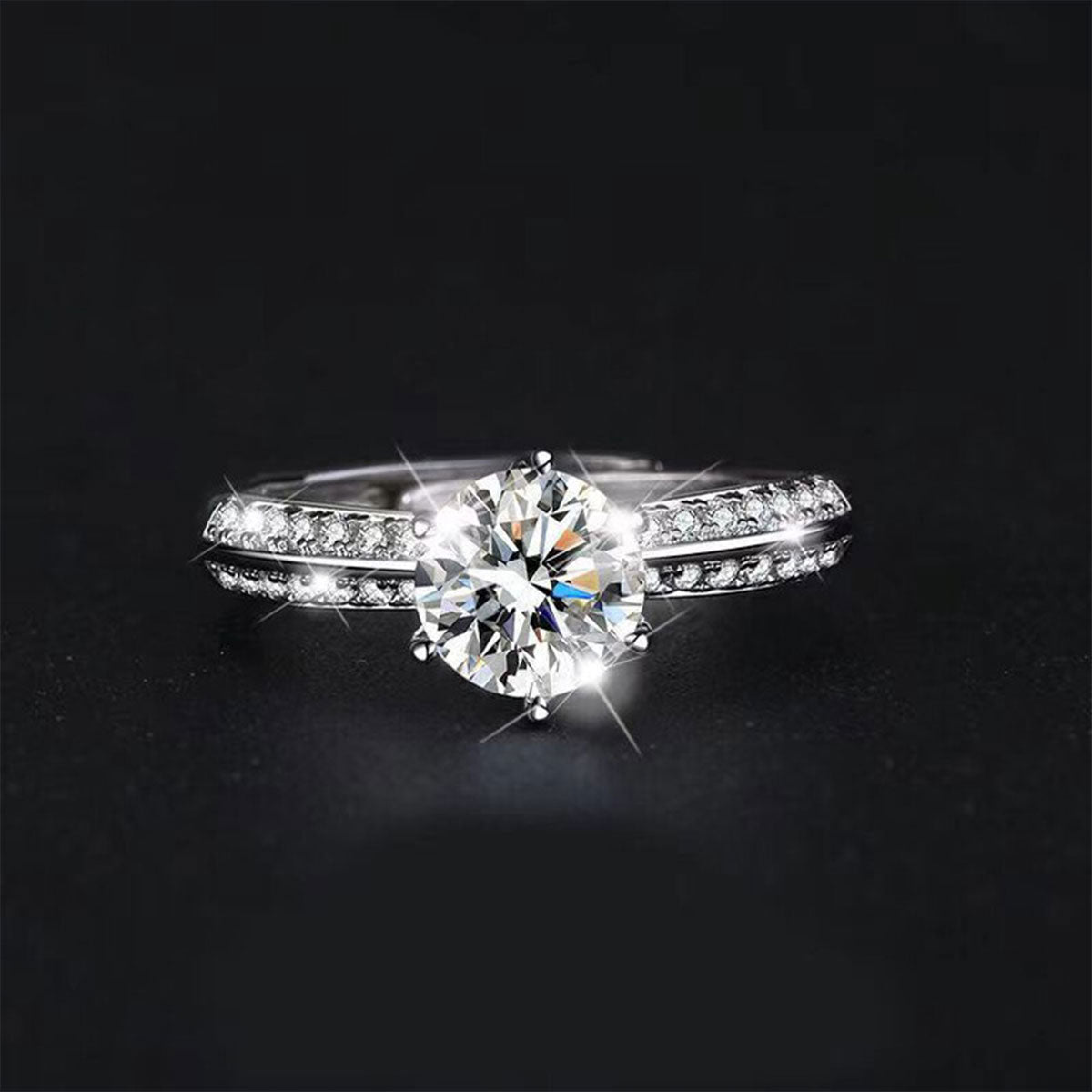 White Gold S925 Channel Setting Stones Adjustable Moissanite Ring