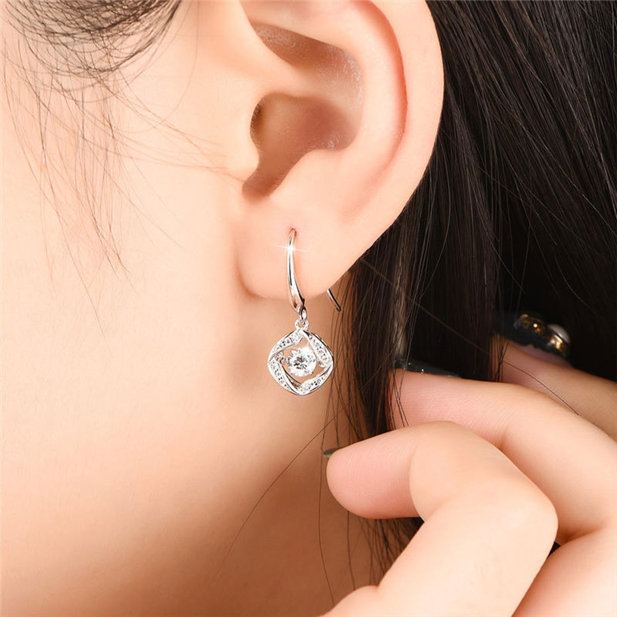 White Gold Rose Shape Full Stones Beating Dangle Earrings