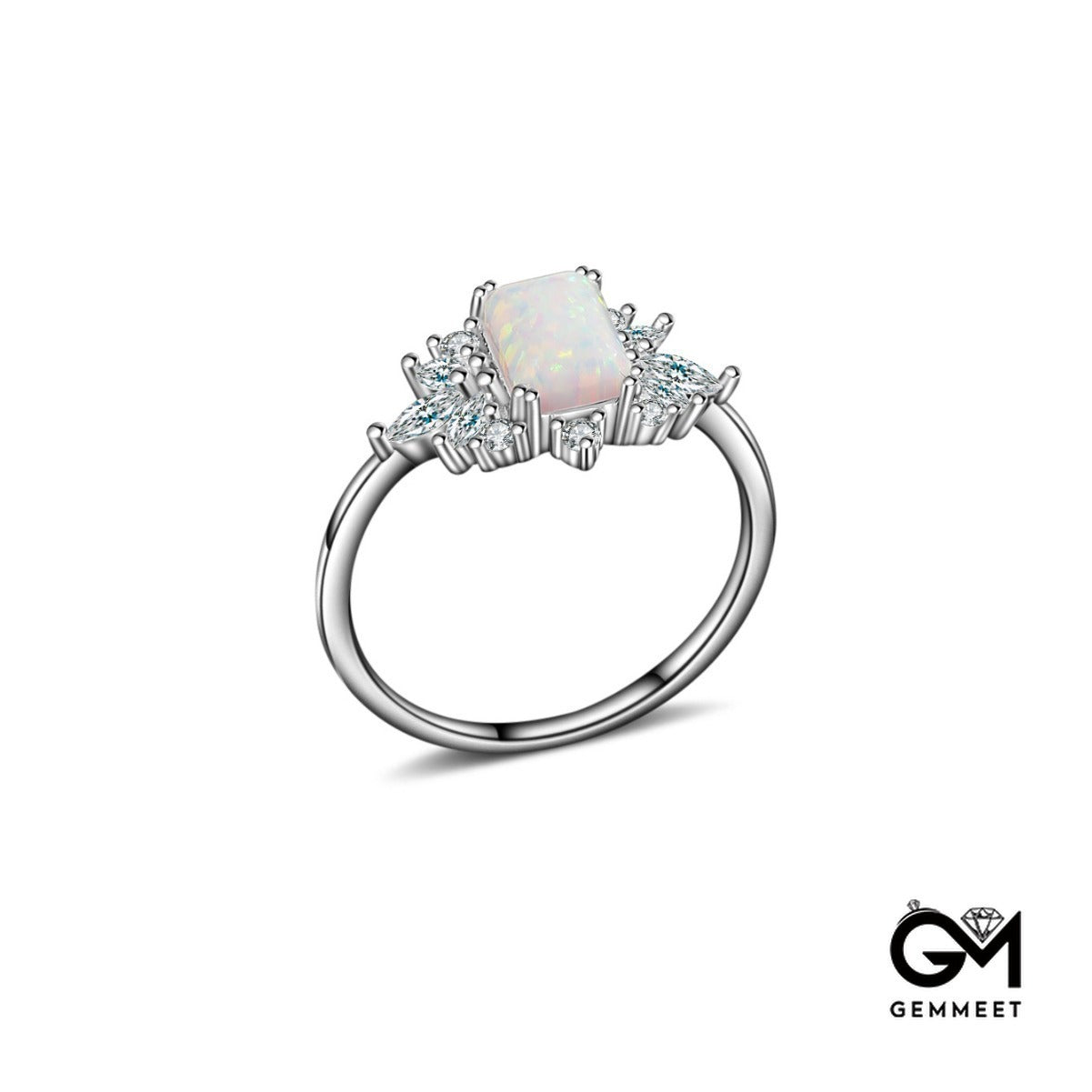 S925 Silver Opal  Inlaid Zircon Ring