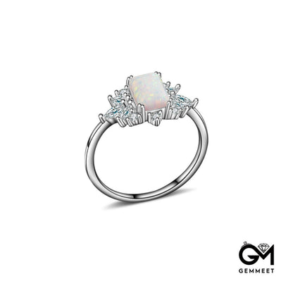 S925 Silver Opal  Inlaid Zircon Ring