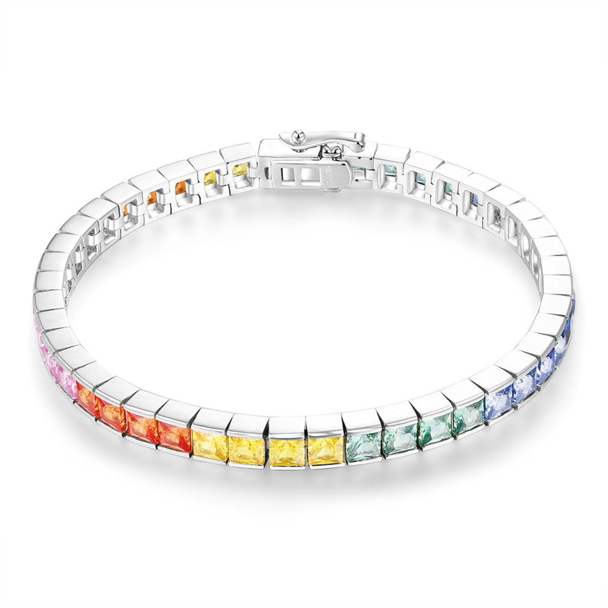 Sterling Silver Square Cut Tension Setting Colored Gem Tennis Bracelet