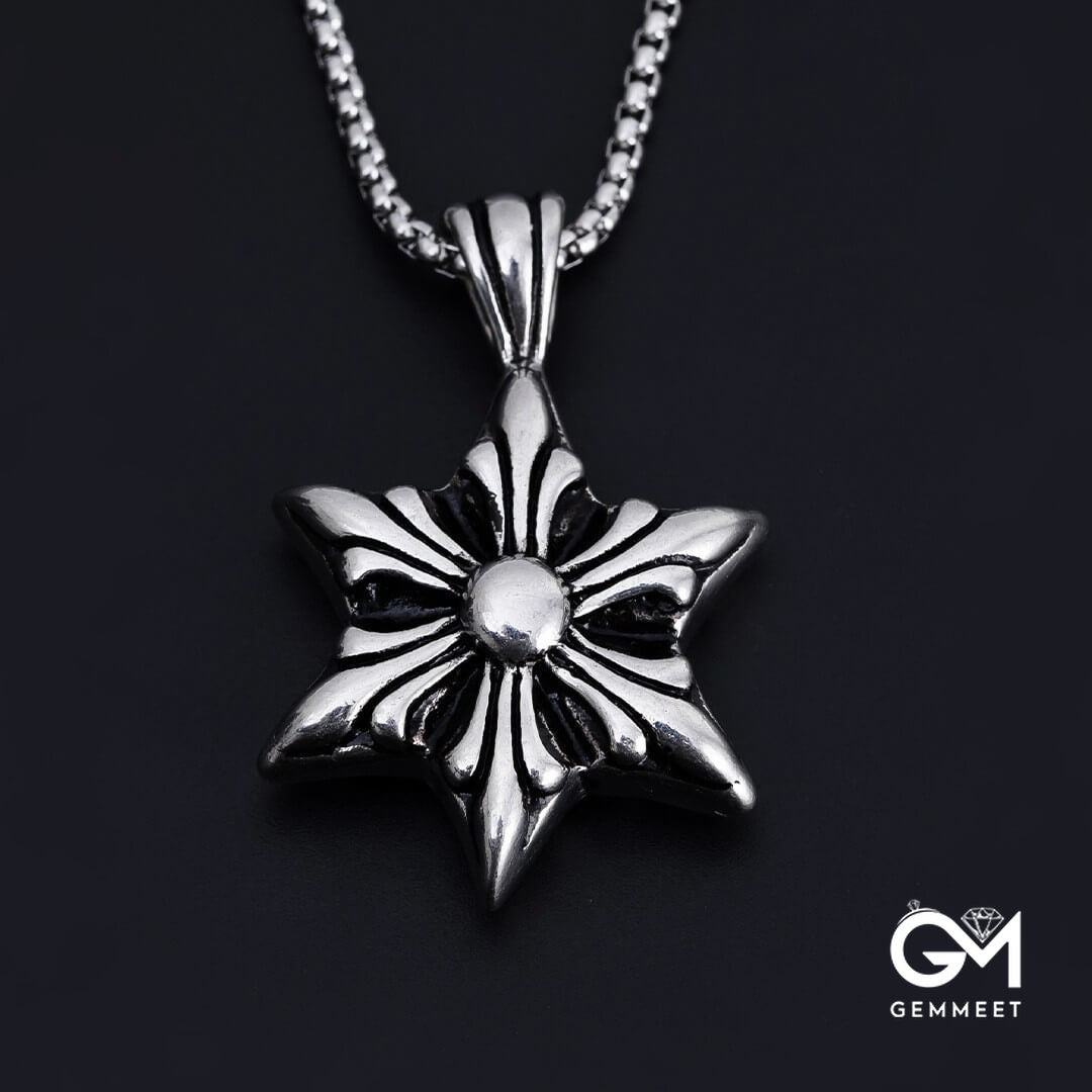 Carved Snowflake Hexagram Star Titanium Steel Necklace