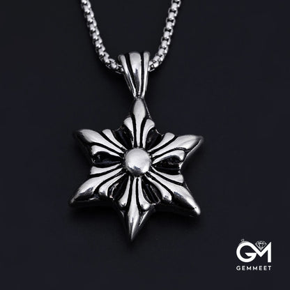 Carved Snowflake Hexagram Star Titanium Steel Necklace