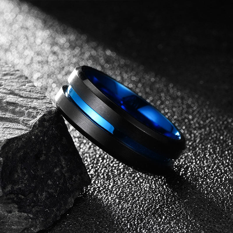 Men's Minimalism Blue Hoop Black Band Ring