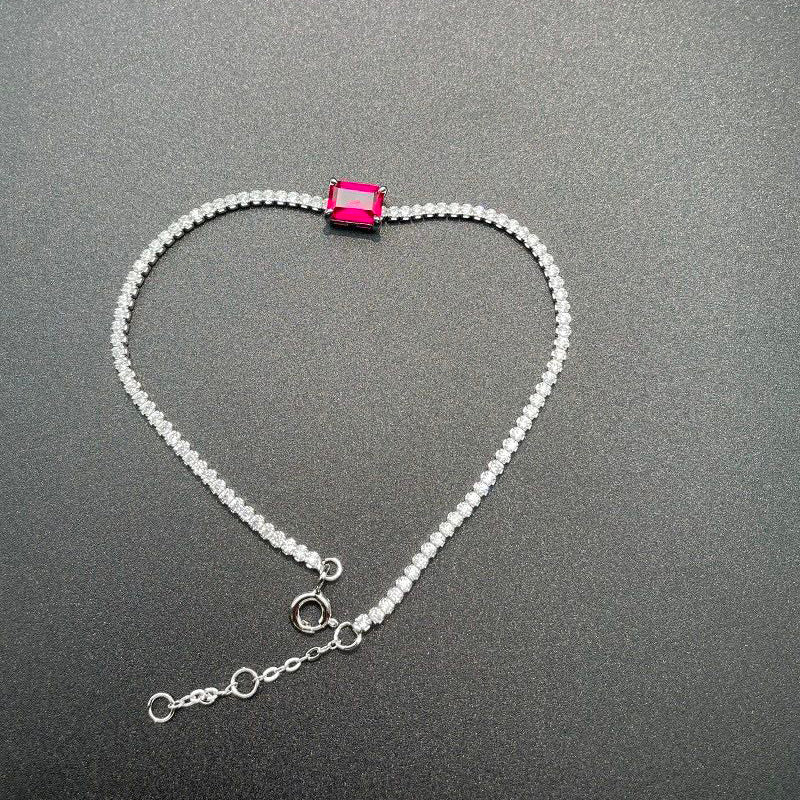 White Gold Square Ruby Gem Tennis Bracelet