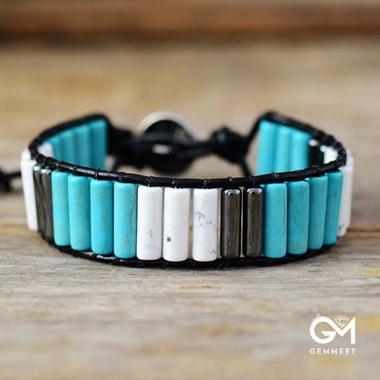 Turquoise Leather Handwoven Bracelet