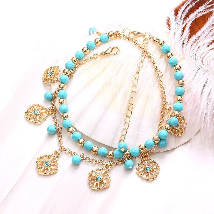 2 Pieces Unique Turquoise Beaded Bracelet Anklets