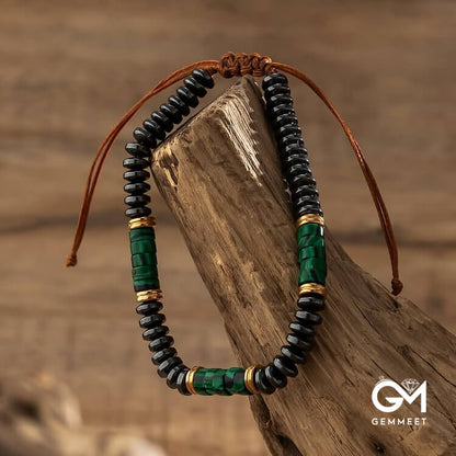 Stone Beads Drawstring Waxed String Men Bracelet