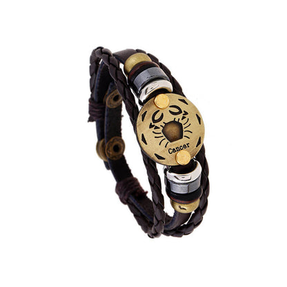 Hand Beaded Zodiac Cowhide Braided Adjustable Fashion Leather Bracelet