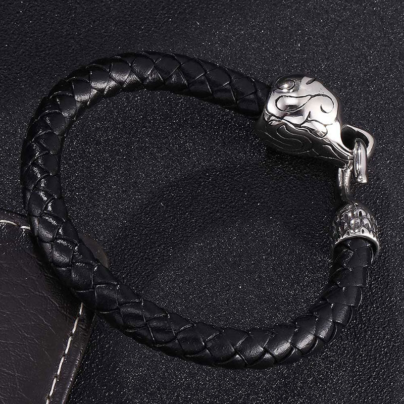 Trendy Bracelet Personalized Men's Stainless Steel Snake Buckle Leather Bracelet