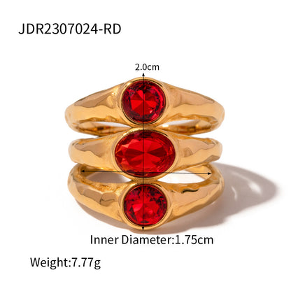 Stainless Steel Three-layer Zircon Ring