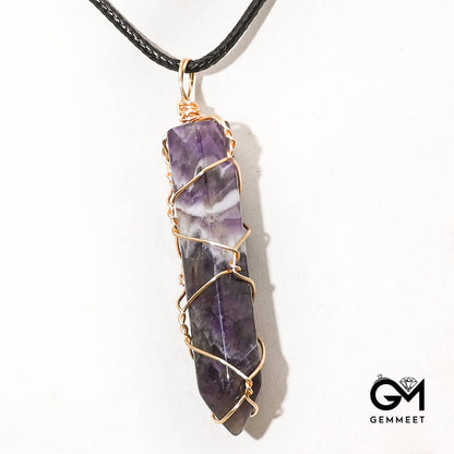 Amethyst Hexagon Column Wrapped Pendant Necklace