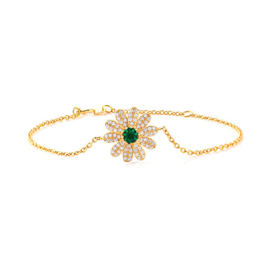 Gold Full Stones Emerald Gem Flower Shape Bracelet