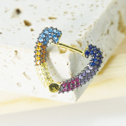 Full Colored Stones Small Heart Gold Hoop Earrings