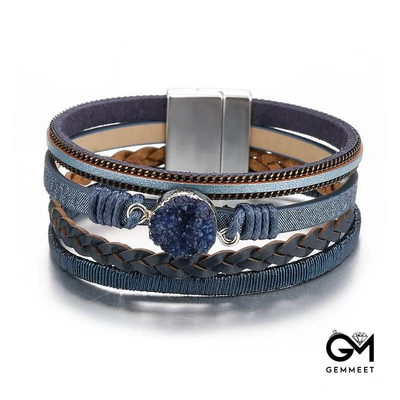 Woven Leather Magnetic Leather Bracelet