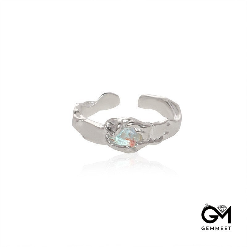 Opal Pink Heart Zircon Open Chain Shape Ring